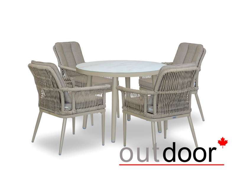 Комплект мебели из ротанга OUTDOOR Фиджи (стол, 4 стула), узкое плетение, графит