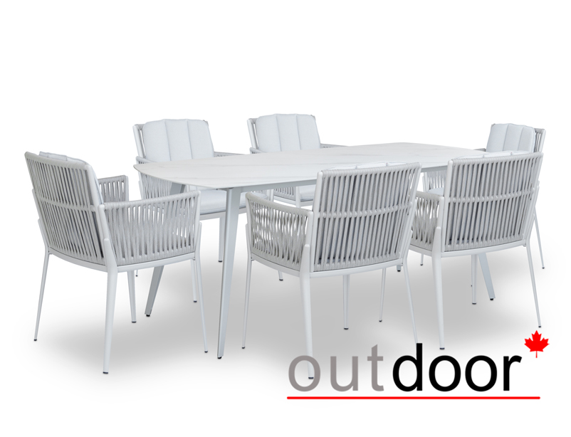 Комплект мебели из ротанга OUTDOOR Марокко (стол, 6 стульев), узкое плетение, светлый микс