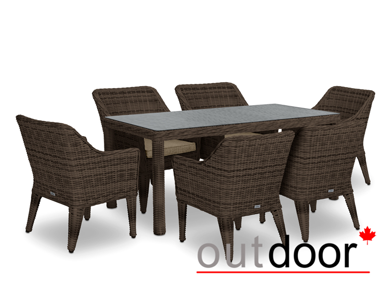 Комплект мебели из ротанга OUTDOOR Марокко (стол, 6 стульев), узкое плетение, графит