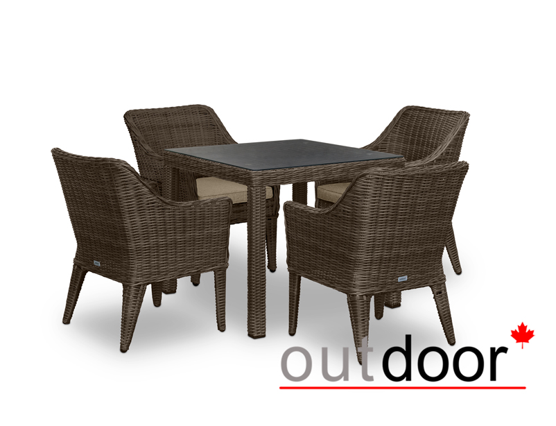 Комплект мебели из ротанга OUTDOOR Фиджи (стол, 4 стула), узкое плетение, коричневый